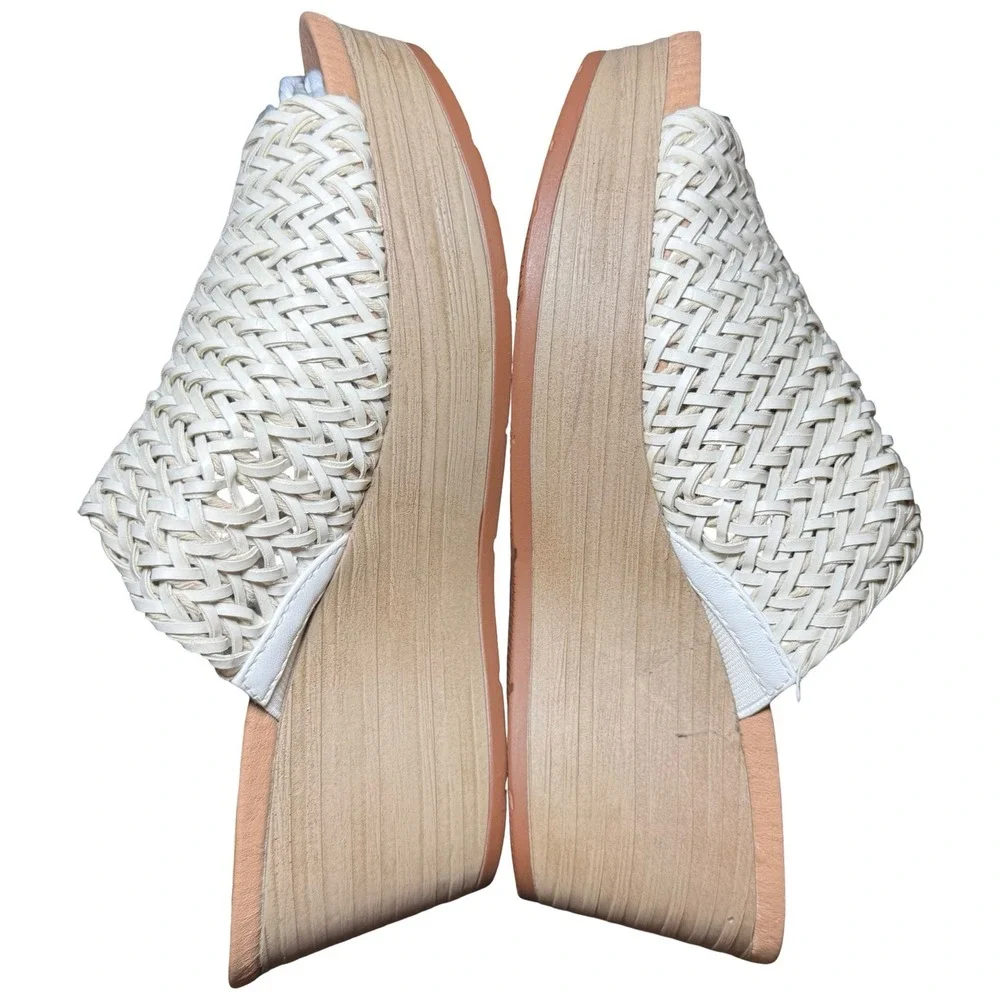 Baretraps Woven Wedge Sandals Womens 9 Off-White Excellent Platform Slides